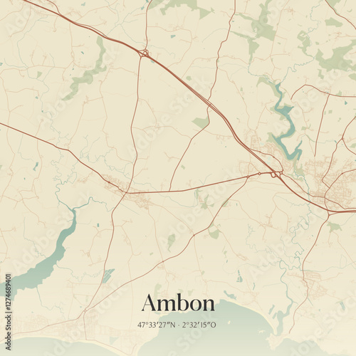 Vintage map of Ambon, France.