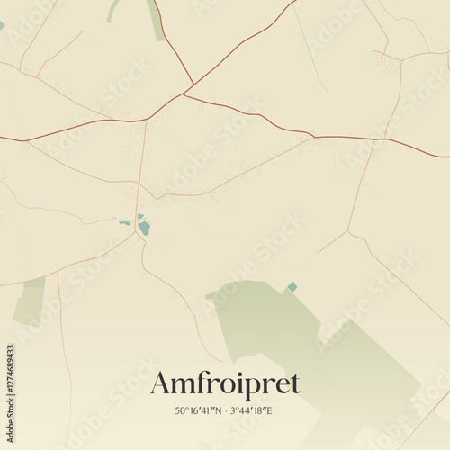 Vintage map of Amfroipret, France.