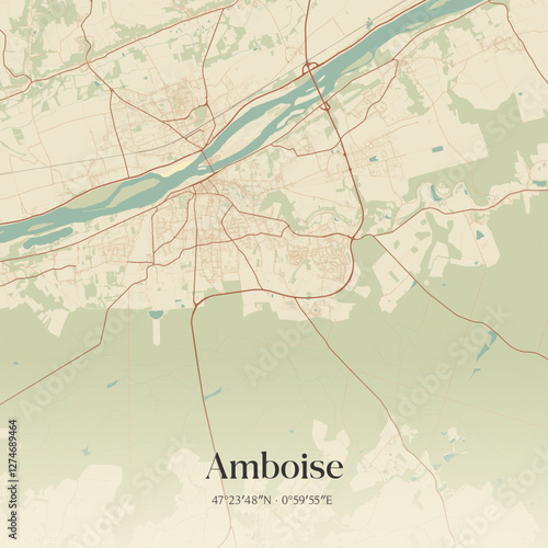 Vintage map of Amboise, France.