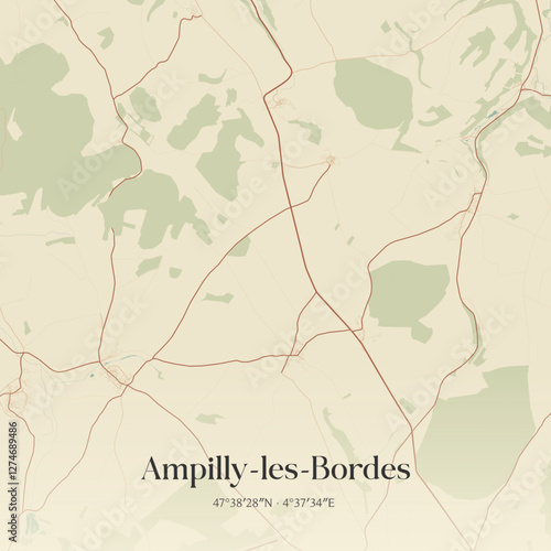 Vintage map of Ampilly-les-Bordes, France.