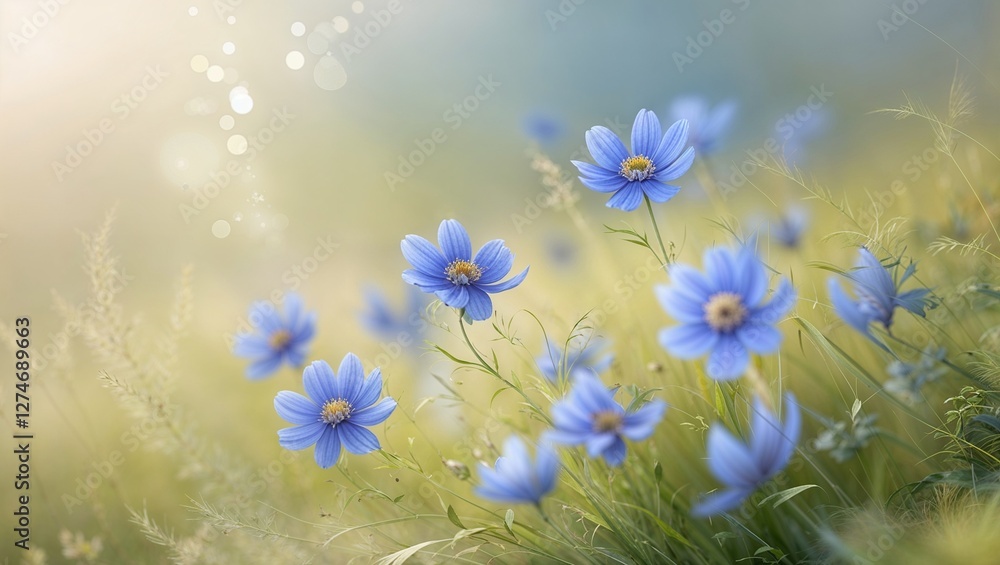 Fototapeta premium A mesmerizing collection of blue flowers illuminated by soft light.