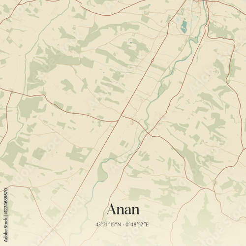 Vintage map of Anan, France.