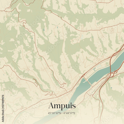 Vintage map of Ampuis, France.