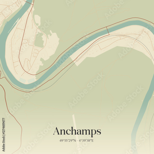 Vintage map of Anchamps, France.