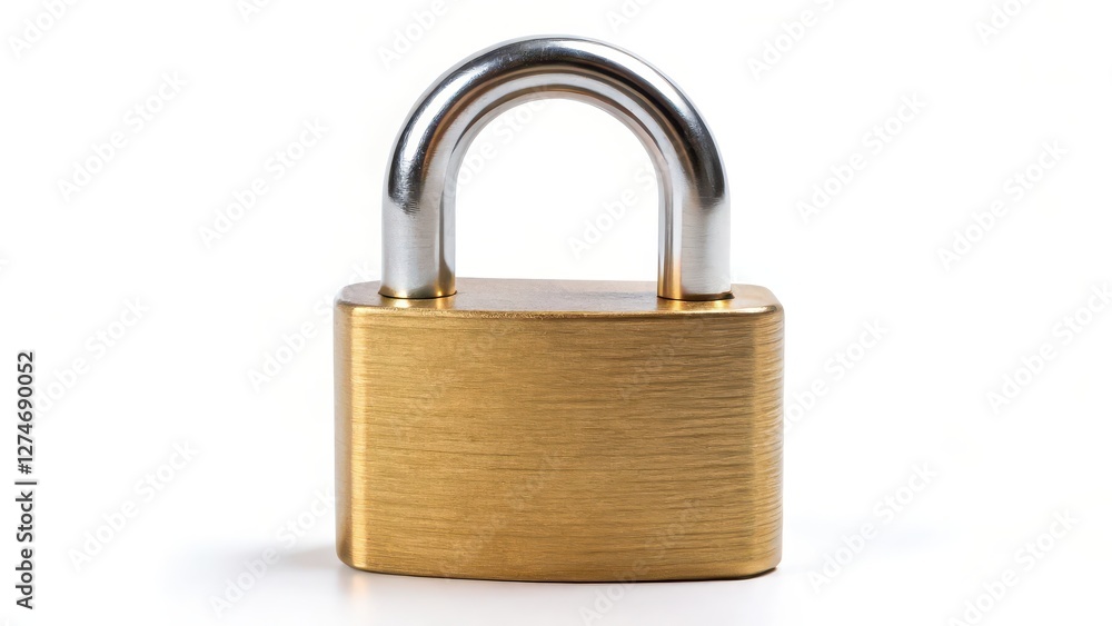 Brass Padlock on White Background Brass Padlock on White Background