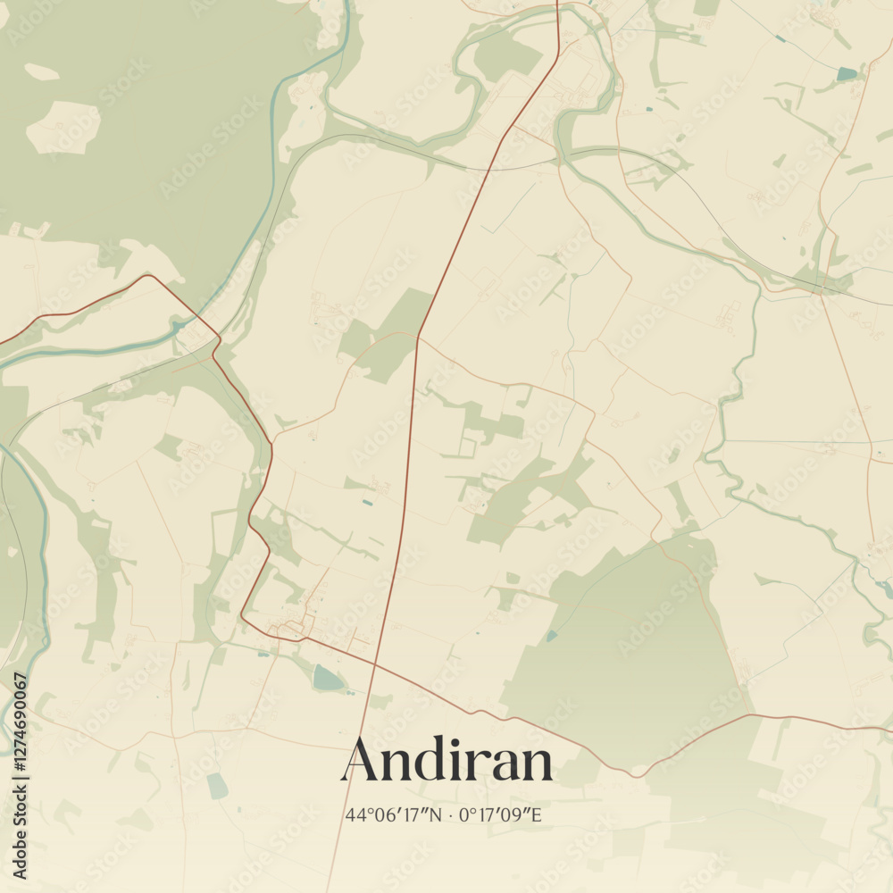 Obraz premium Vintage map of Andiran, France.