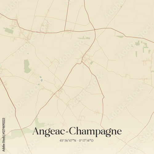 Vintage map of Angeac-Champagne, France.
