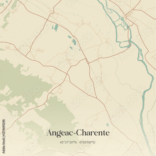 Vintage map of Angeac-Charente, France.