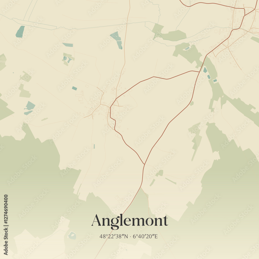 Fototapeta premium Vintage map of Anglemont, France.