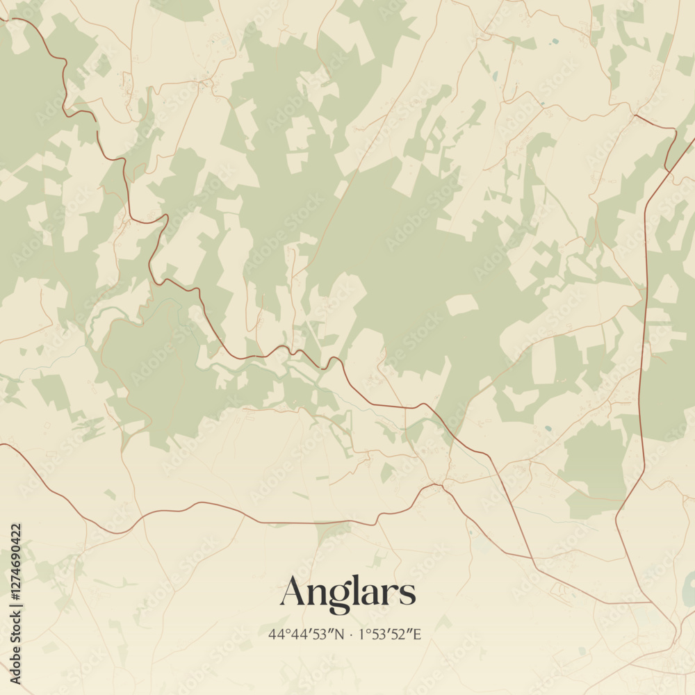 Fototapeta premium Vintage map of Anglars, France.