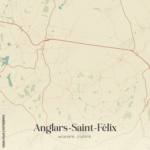 Vintage map of Anglars-Saint-Félix, France.