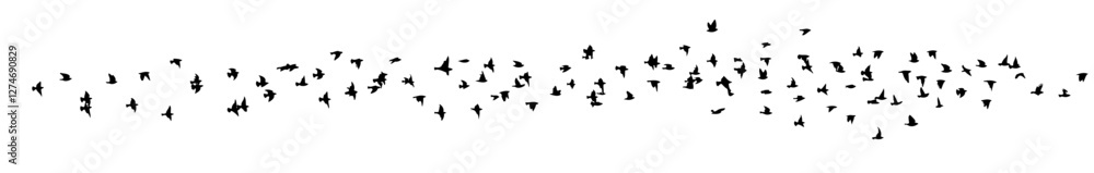 Naklejka premium Flying birds silhouette flock. hand drawing. Not AI. Vector illustration.