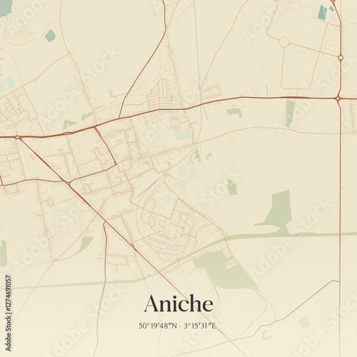 Vintage map of Aniche, France.