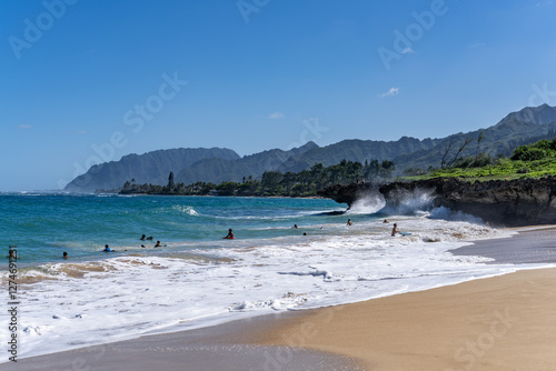 Schilderij op canvas La'ie Beach Park / Pounder’s Beach，North Shore of Oahu, Hawaii