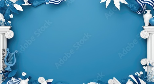 Blue Greek-themed decorative frame with columns and traditional elements