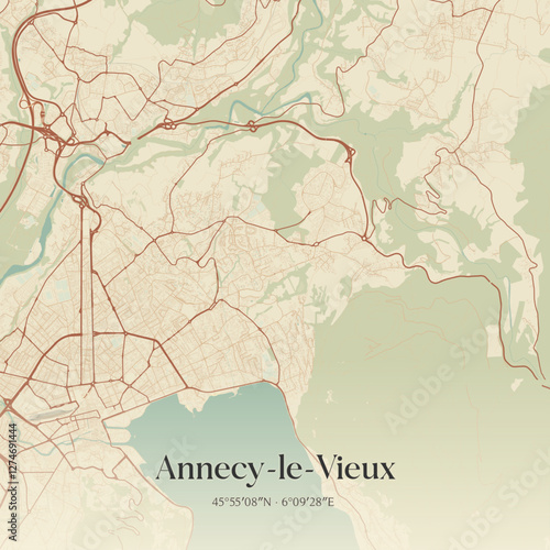 Vintage map of Annecy-le-Vieux, France.