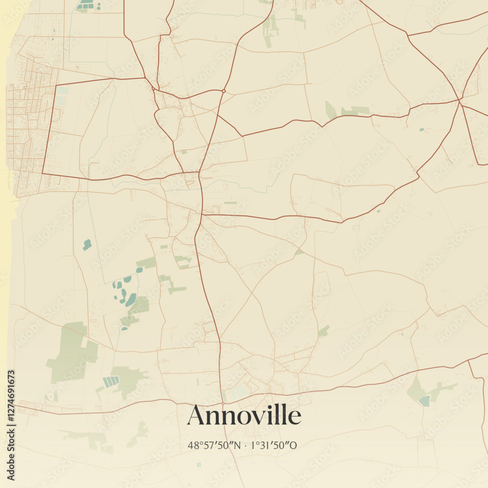 Fototapeta premium Vintage map of Annoville, France.