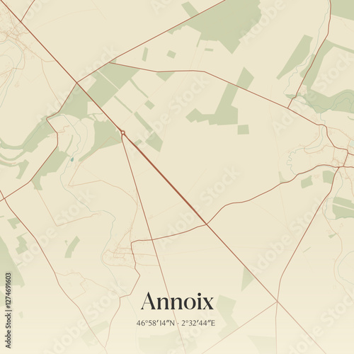 Vintage map of Annoix, France.