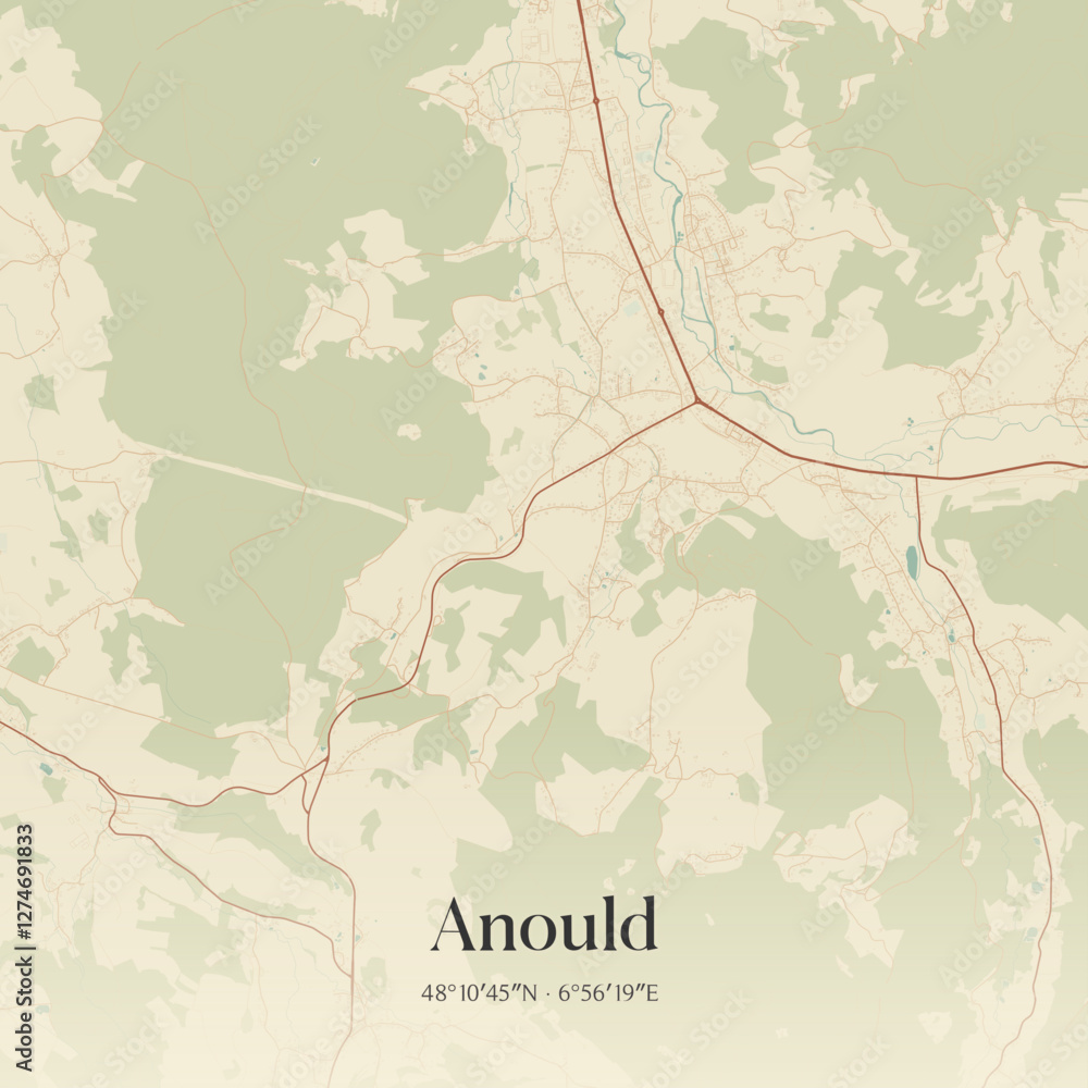 Fototapeta premium Vintage map of Anould, France.