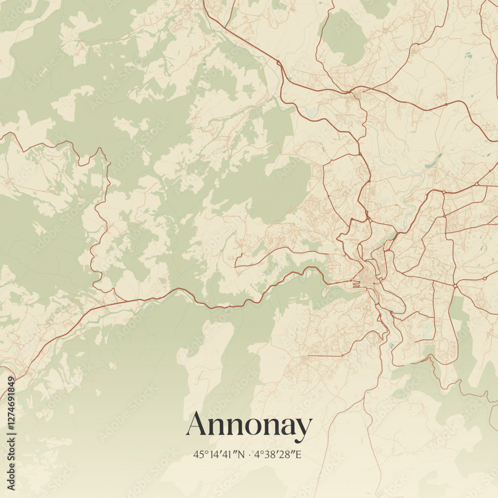 Obraz premium Vintage map of Annonay, France.