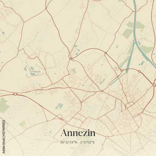 Vintage map of Annezin, France.