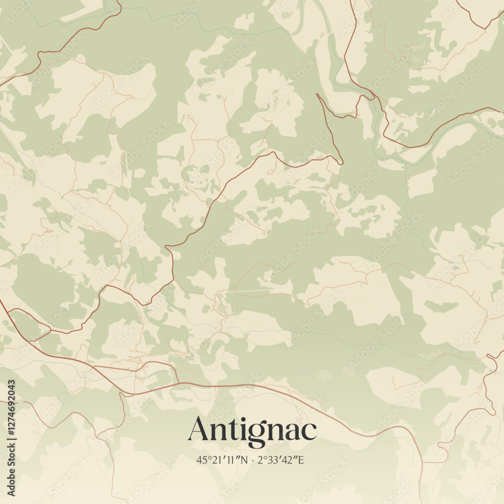 Fototapeta premium Vintage map of Antignac, France.