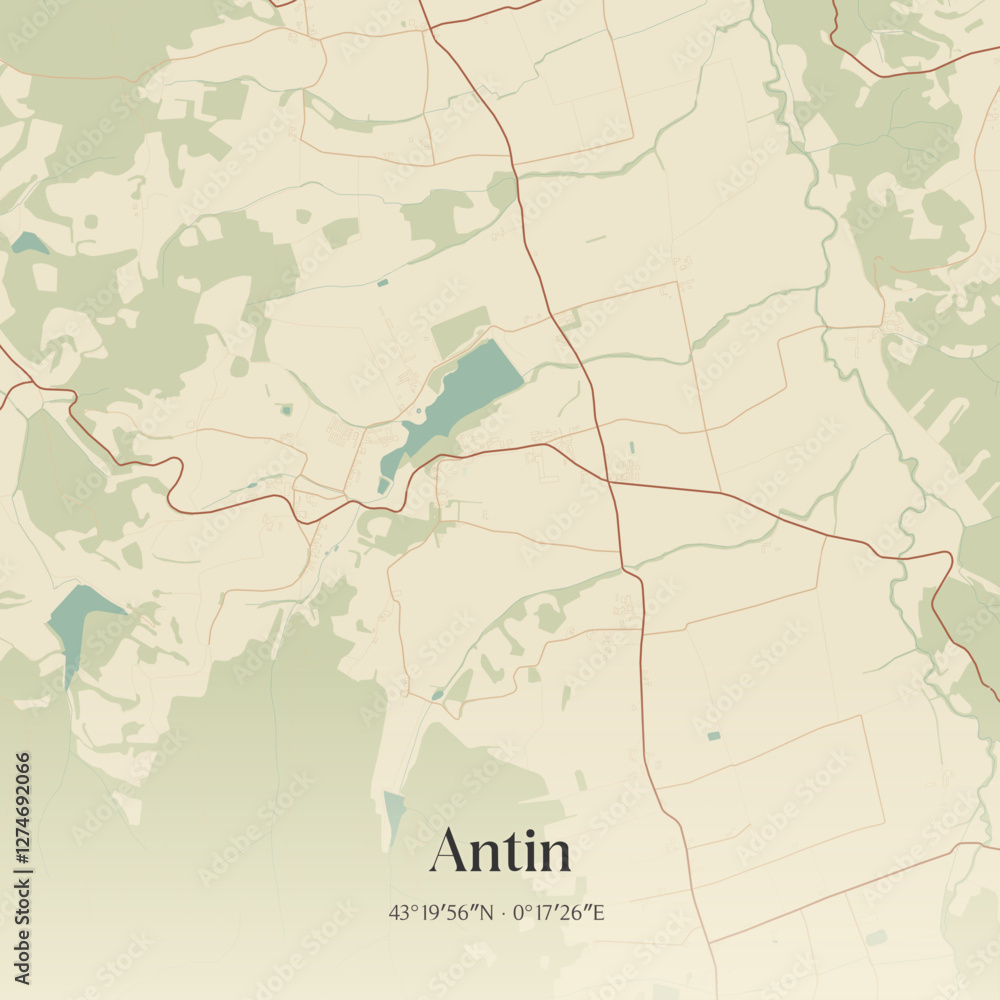 Obraz premium Vintage map of Antin, France.