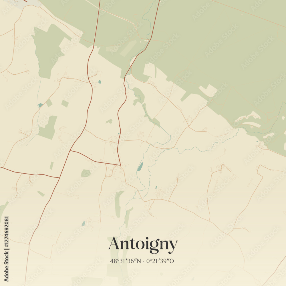 Fototapeta premium Vintage map of Antoigny, France.