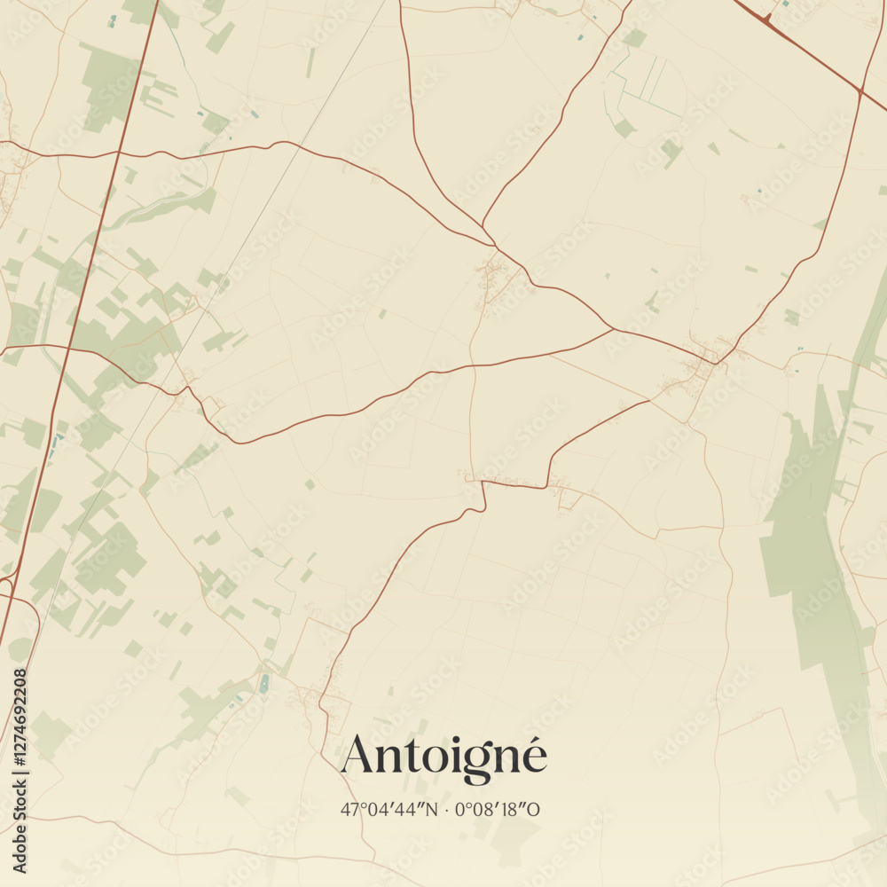 Fototapeta premium Vintage map of Antoigné, France.