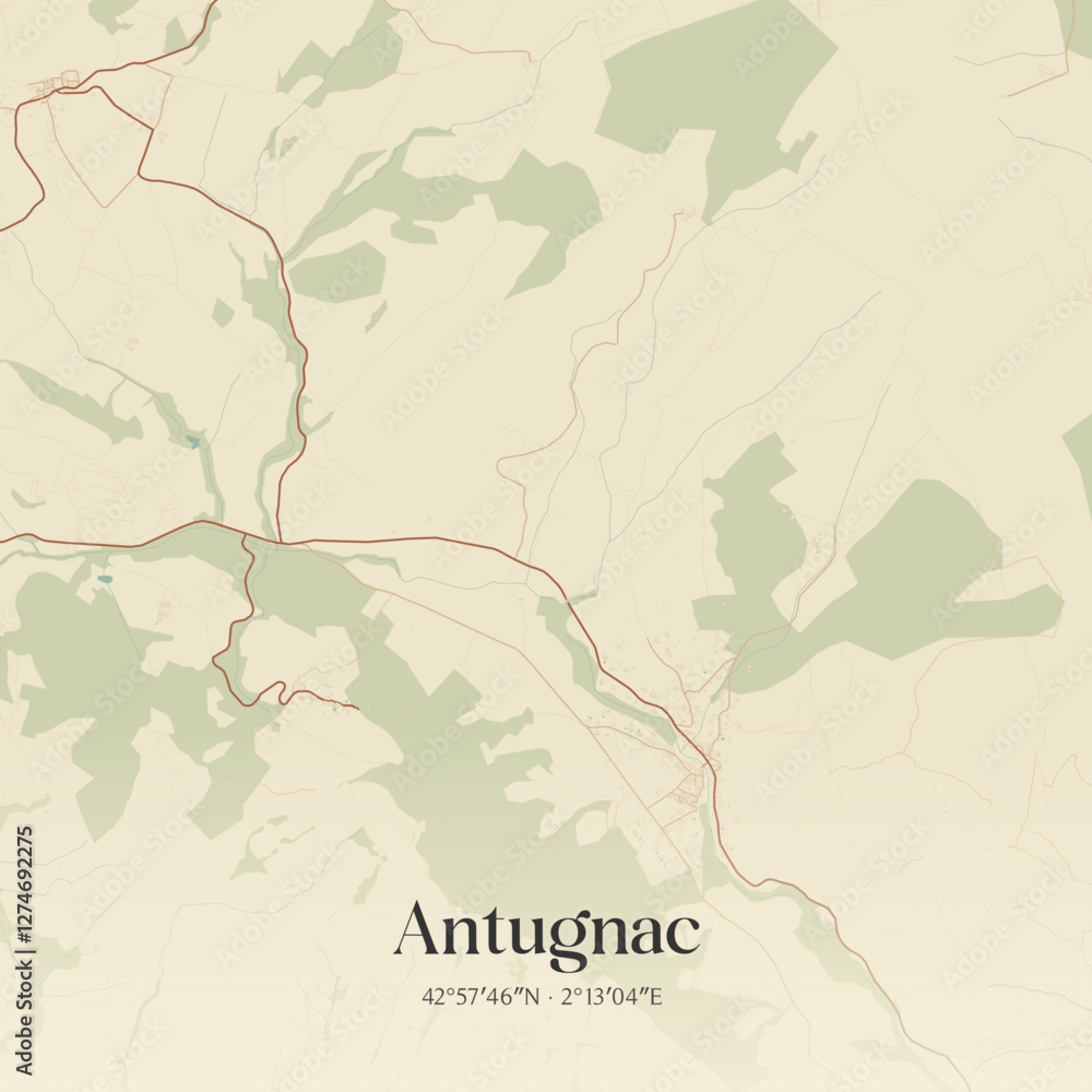 Fototapeta premium Vintage map of Antugnac, France.