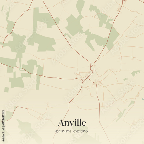 Vintage map of Anville, France.