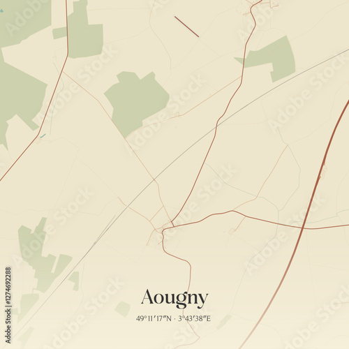 Vintage map of Aougny, France.