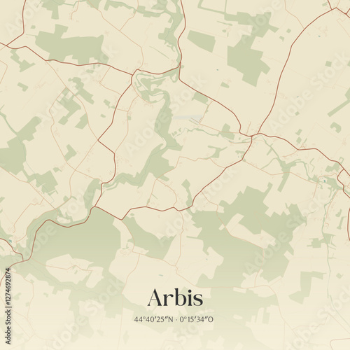 Vintage map of Arbis, France.