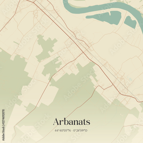 Vintage map of Arbanats, France.