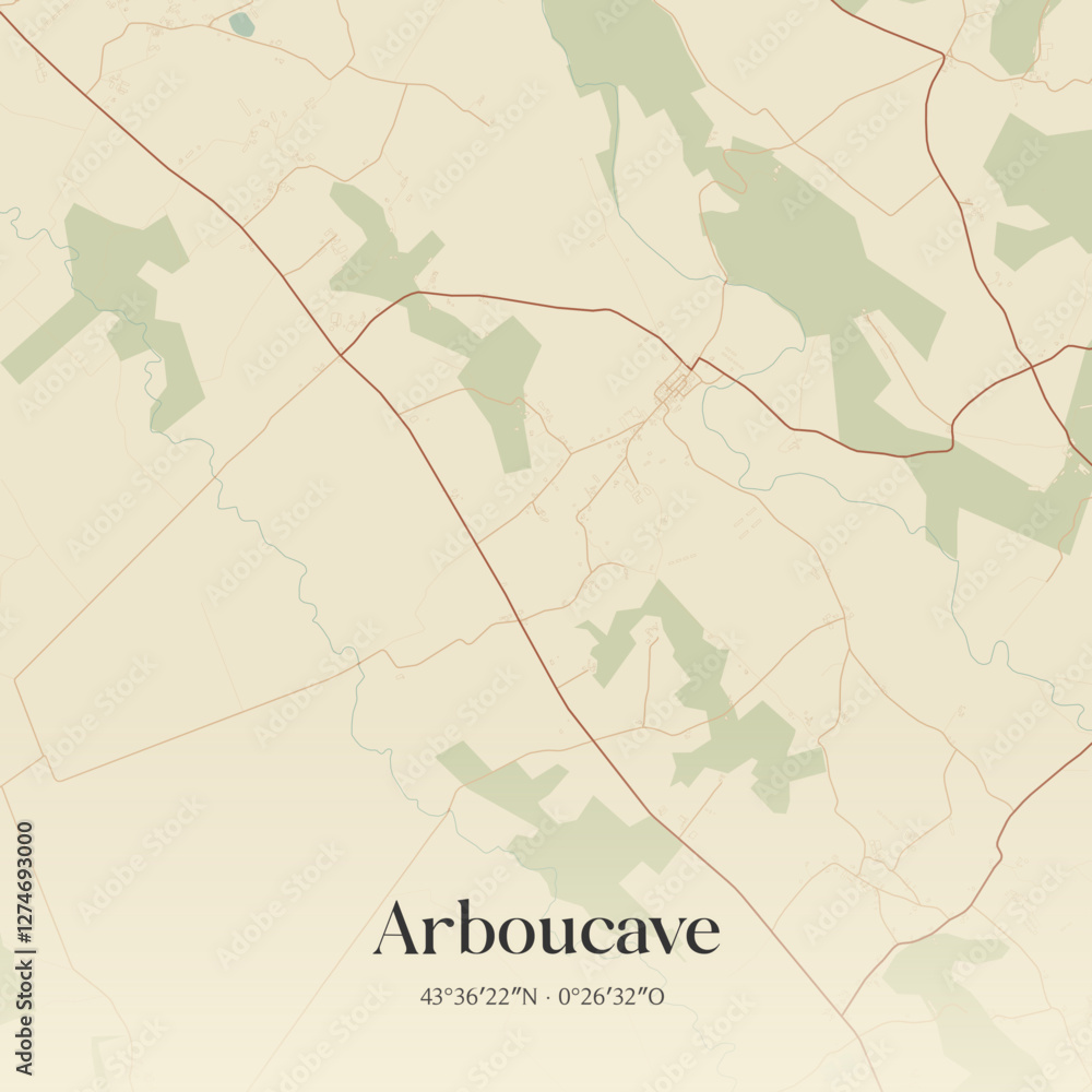 Obraz premium Vintage map of Arboucave, France.
