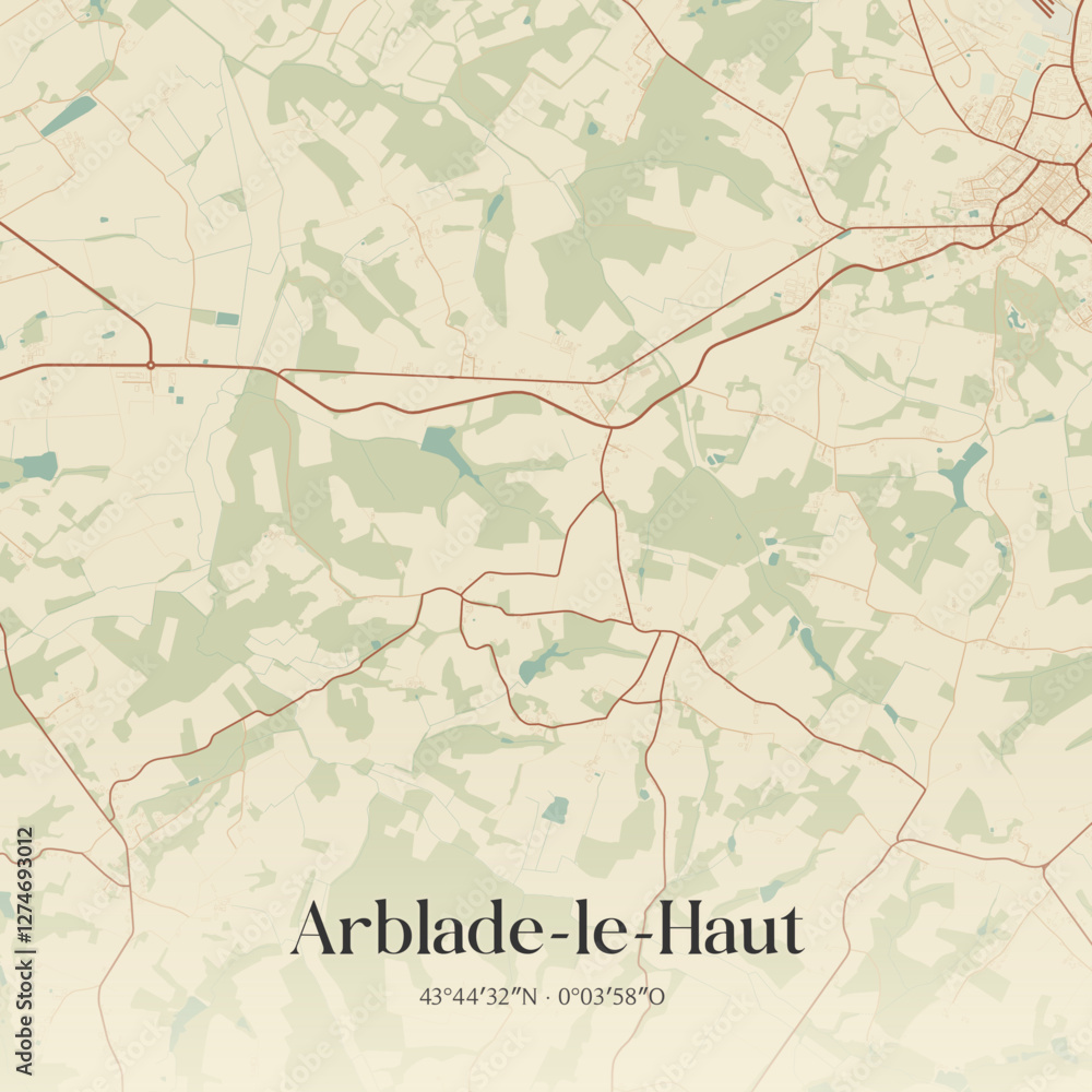Fototapeta premium Vintage map of Arblade-le-Haut, France.