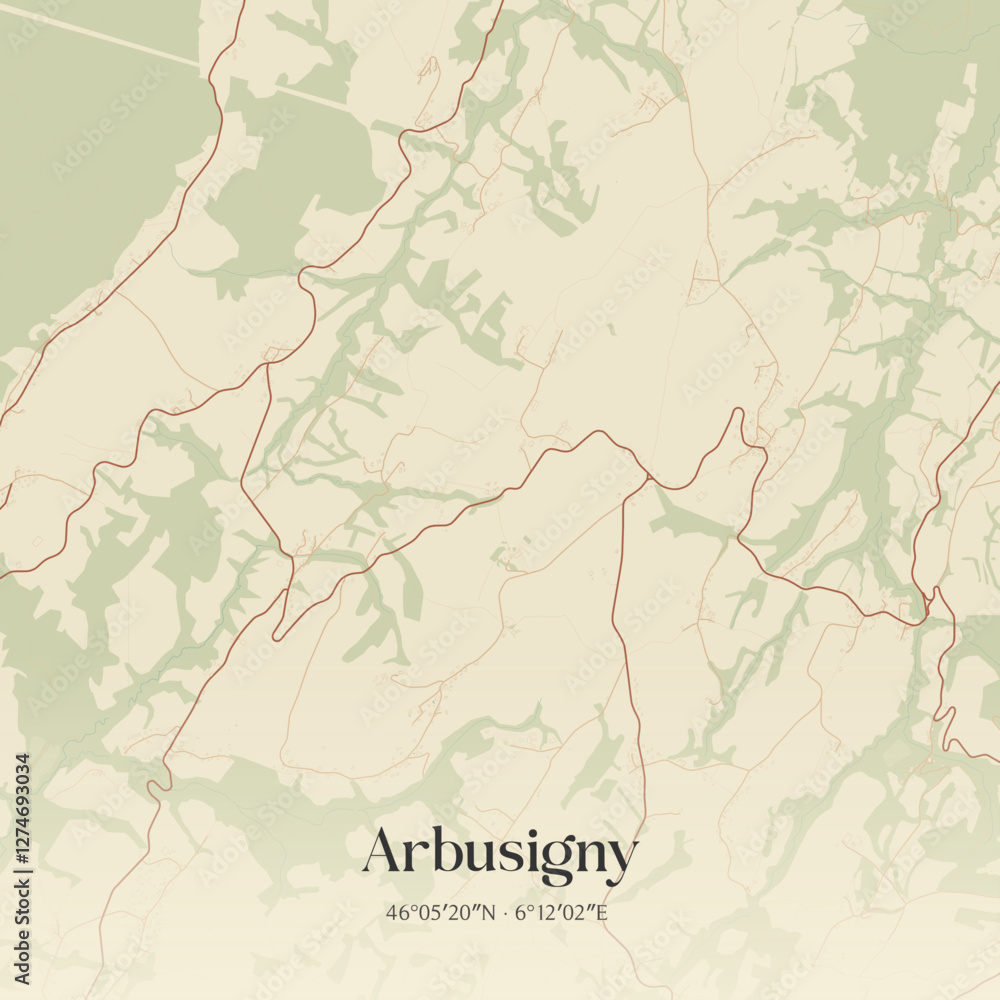 Obraz premium Vintage map of Arbusigny, France.