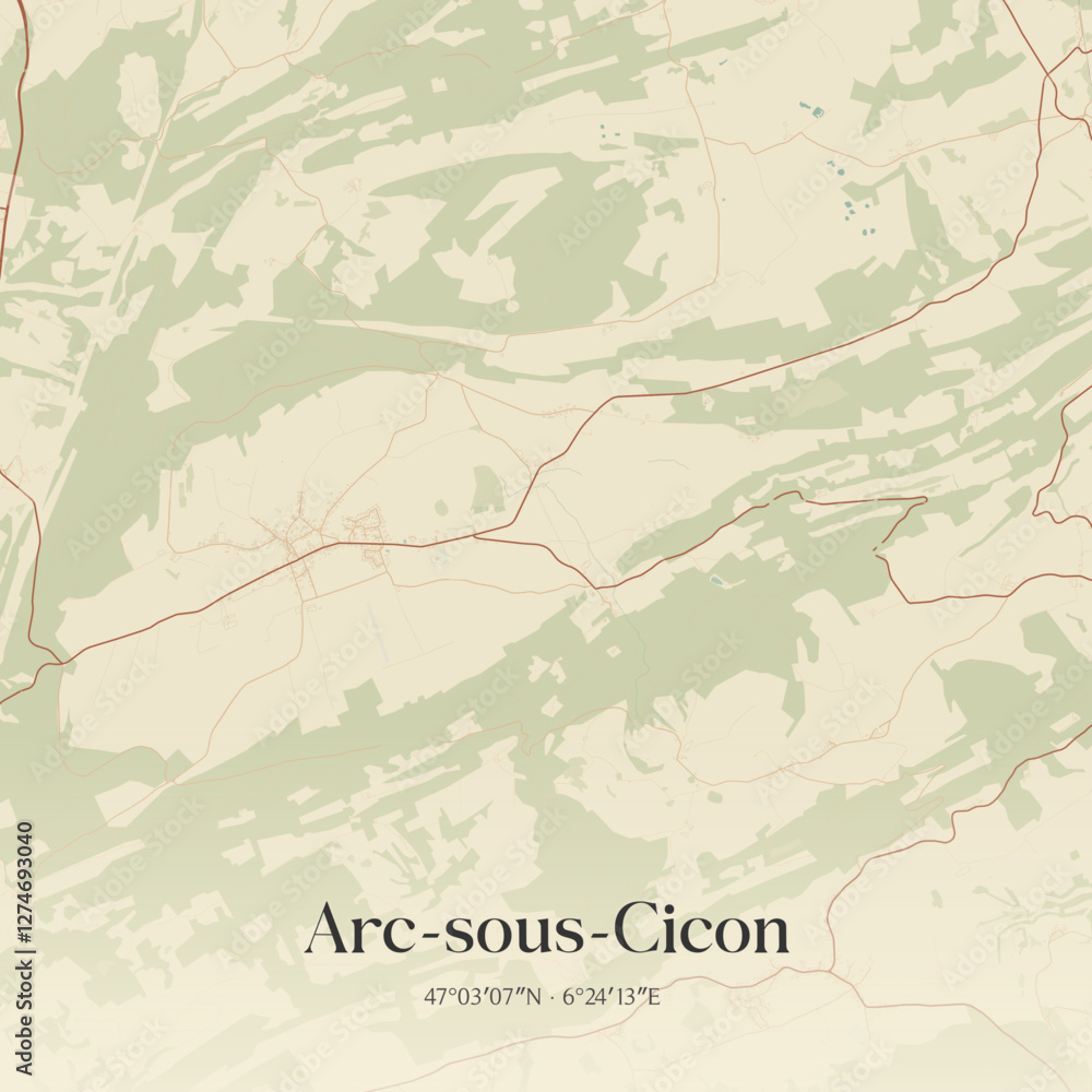 Fototapeta premium Vintage map of Arc-sous-Cicon, France.