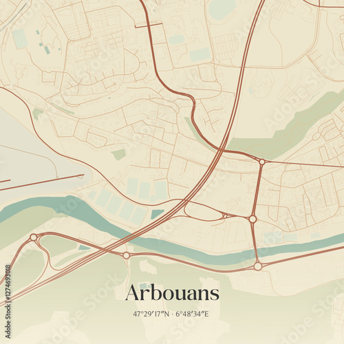 Vintage map of Arbouans, France.