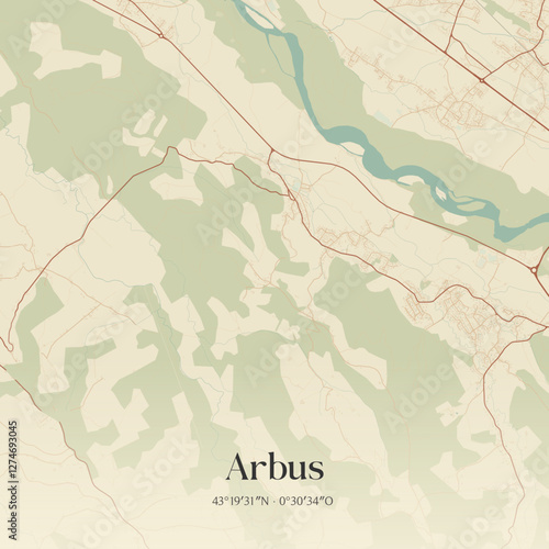 Vintage map of Arbus, France.