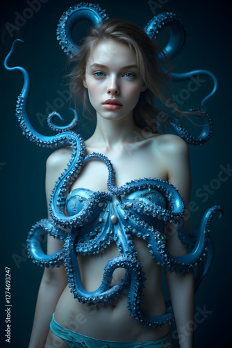 octopus dressing a womans upper body 