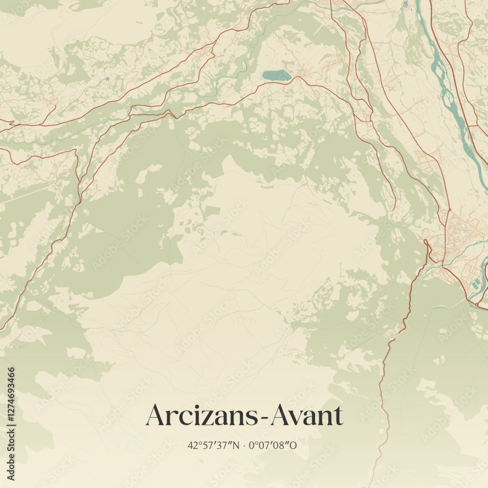 Fototapeta premium Vintage map of Arcizans-Avant, France.