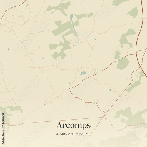 Vintage map of Arcomps, France.