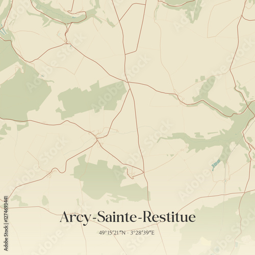 Vintage map of Arcy-Sainte-Restitue, France.