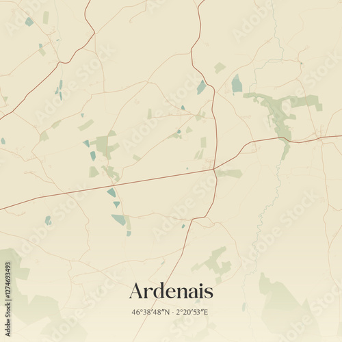 Vintage map of Ardenais, France.