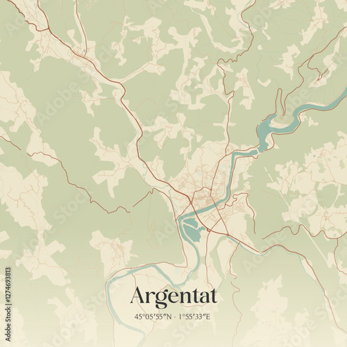 Vintage map of Argentat, France.