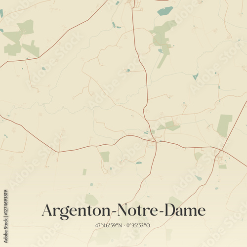 Vintage map of Argenton-Notre-Dame, France.
