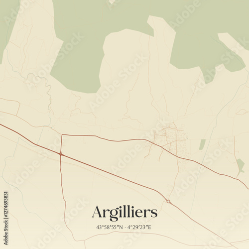 Vintage map of Argilliers, France.