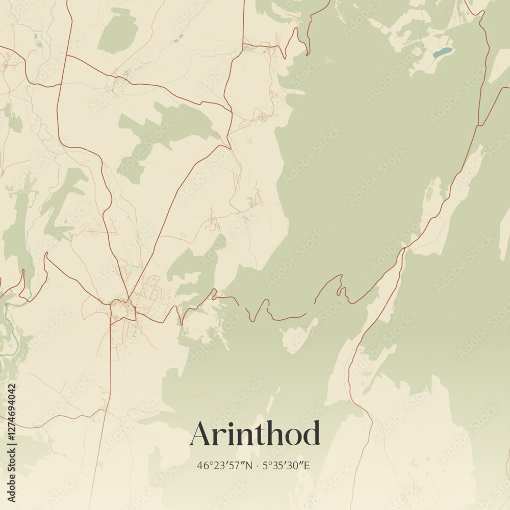 Obraz premium Vintage map of Arinthod, France.