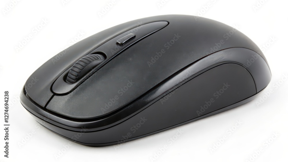 Wireless Computer Mouse, Black, Isolated Wireless Computer Mouse, Black, Isolated